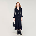SANDRA LONG KNITTED DRESS WITH RUFFLE BLACK